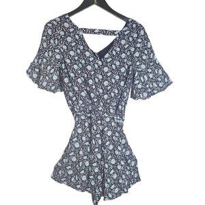 LOFT Black Navy Floral Button Front Romper